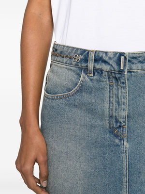 Clear Blue Denim Mini Skirt with Chain-Link Detailing and 4G Motif