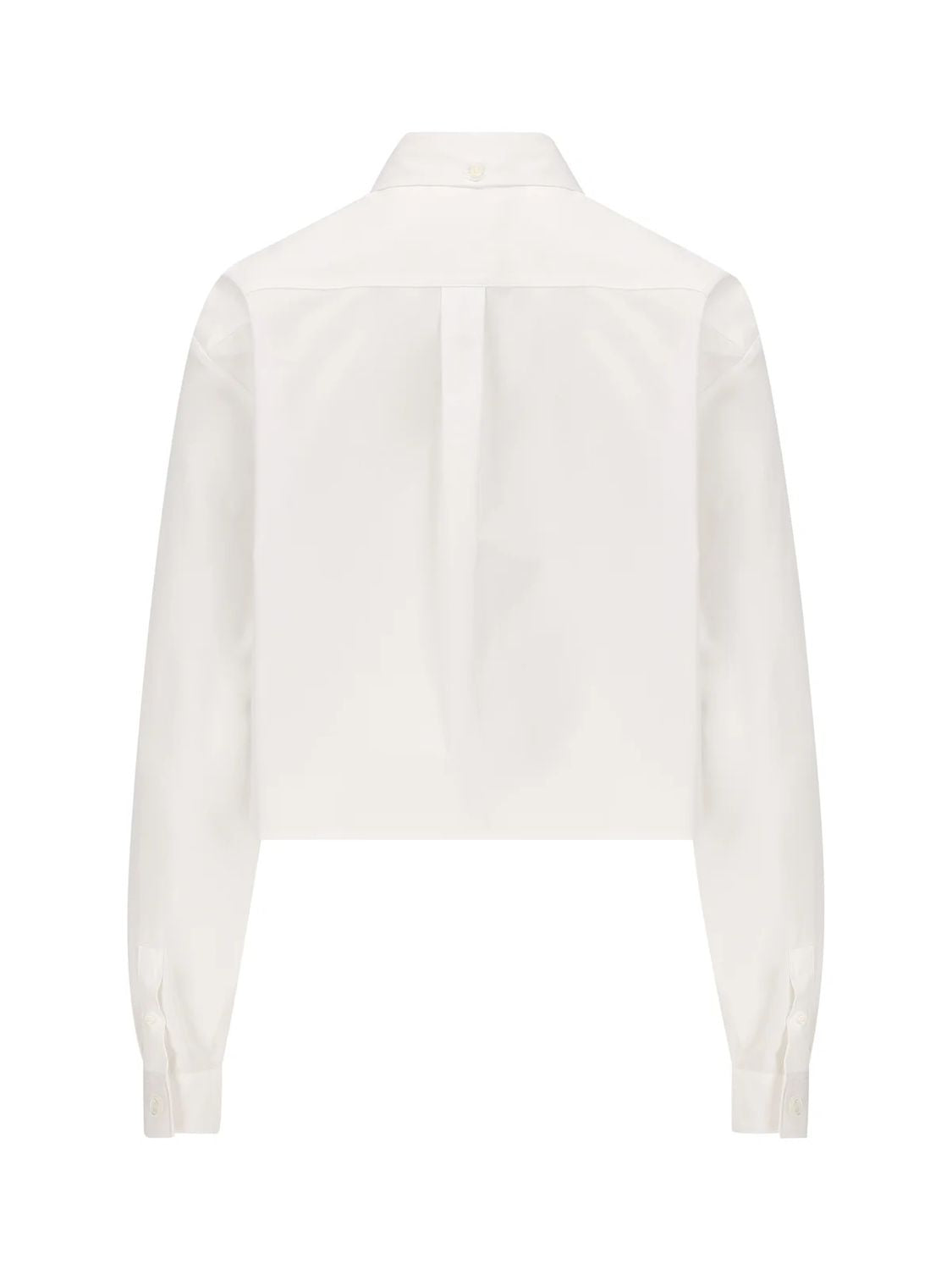 Cropped-Length Cotton Shirt with Button-Down Collar and Front Pocket