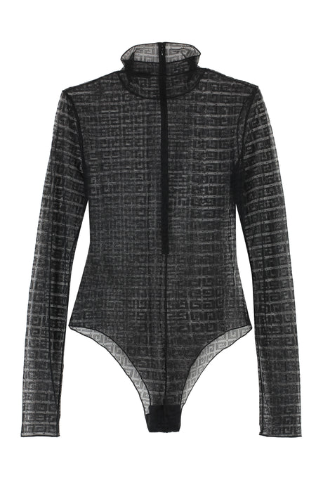 GIVENCHY Black All Over 4G Logo Lace Bodysuit for Women - Fall 2024 Collection