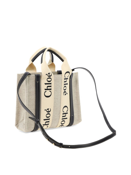 CHLOÉ Tan Linen Woody Small Tote Handbag for Women