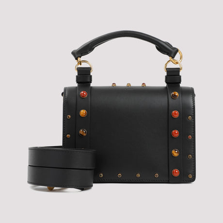 CHLOÉ Elegant Black Calf Leather Mini Flap Handbag with Brass Details - W:8" H:6" D:2.4"