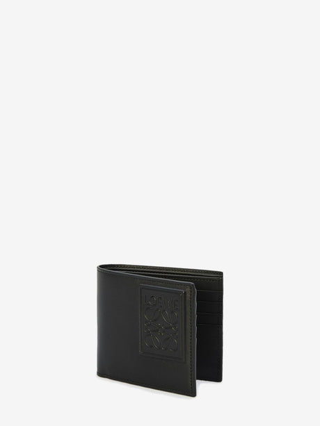 LOEWE Black Leather Bi-Fold Wallet with Anagram Logo and Multiple Compartments