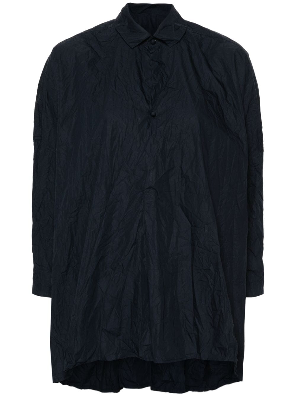Navy Blue Cotton Shirt with Drop Shoulder and Box-Pleat Detail