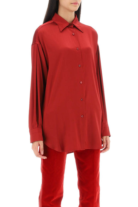 Áo silk satin rộng cho nữ màu đỏ
