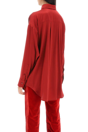Áo silk satin rộng cho nữ màu đỏ