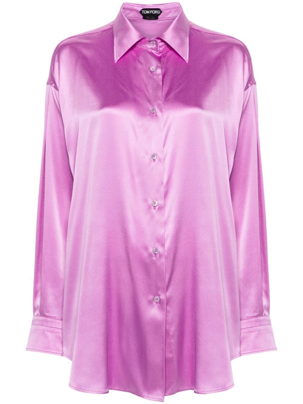 粉紫色豪華真絲女式鈕扣襯衫