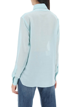 淡蓝色半透明绸缎丝质衬衫
