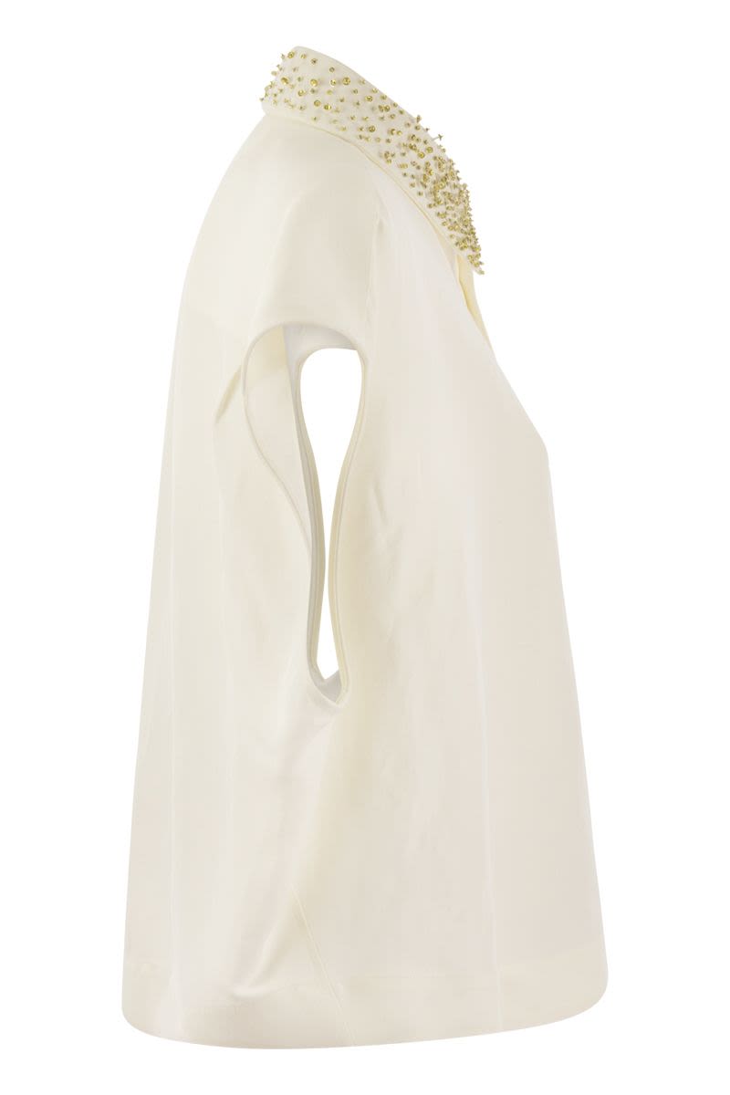 Áo thun không tay lịch lãm bằng vải lanh và visco màu trắng dành cho phụ nữ