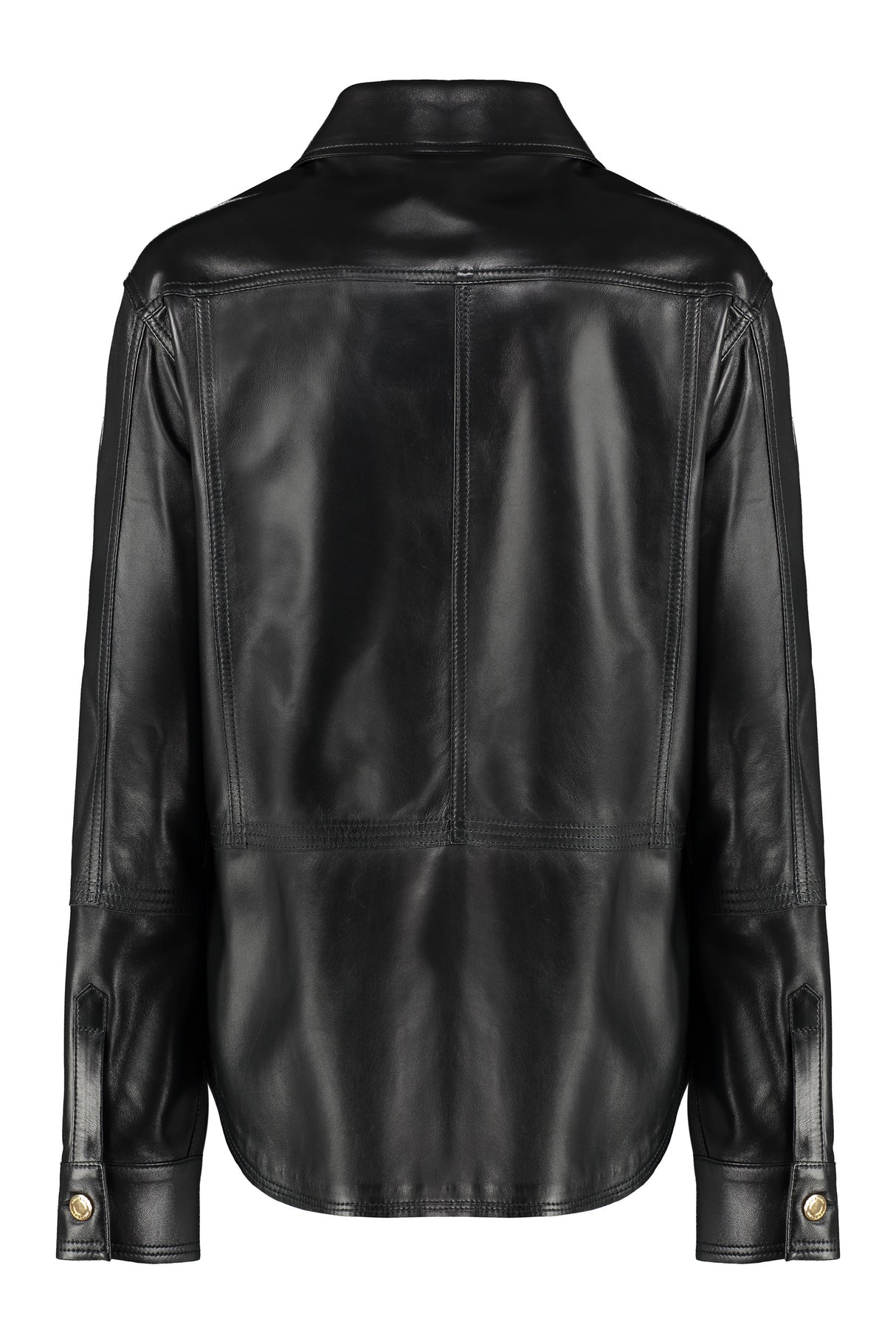 Sophisticated Leather Overshirt with Rounded Hem for Women