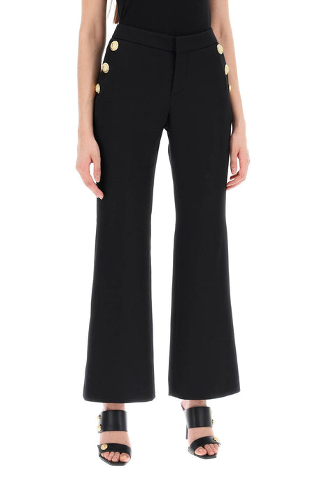 BALMAIN Elegant Black Flared Pants with Lion Chain Buttons
