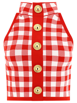 Red Gingham Knit Sleeveless Top - SS24