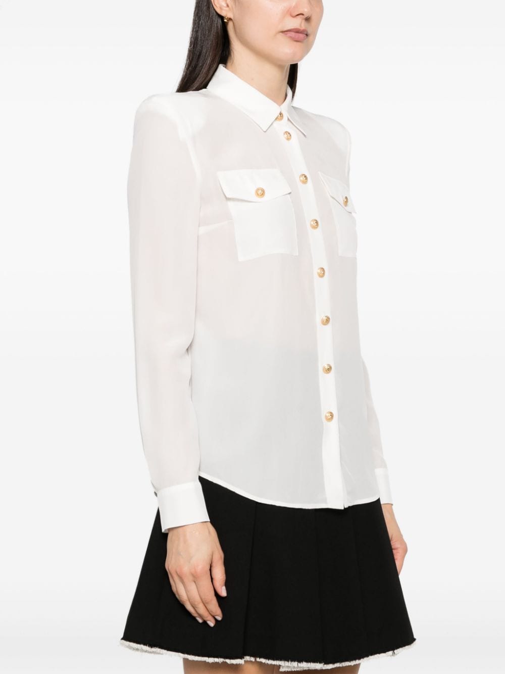 精緻半透明絲質女式襯衫 - 白色