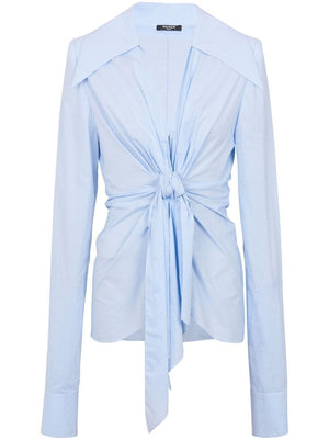 Blue Drape Shirt with Tie Detail for Women