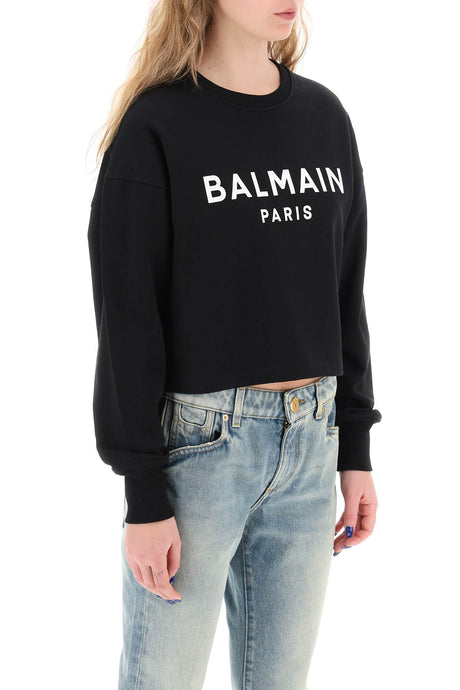 BALMAIN Cropped Sweatshirt with Flocked Logo for Women - SS24