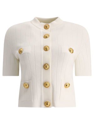 6按鈕時尚開襟羊毛衫 - 白色女款 (SS24)