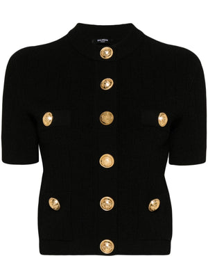 BALMAIN Black Embossed Button Knit Cardigan - SS24