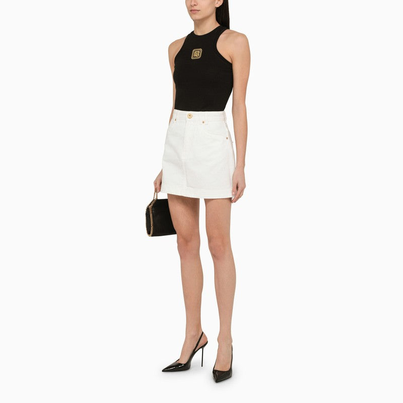 BALMAIN White A-Line Denim Miniskirt for Women