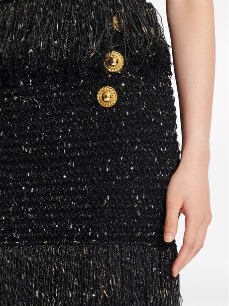 BALMAIN Women's Black and Gold Fringe Skirt for SS24