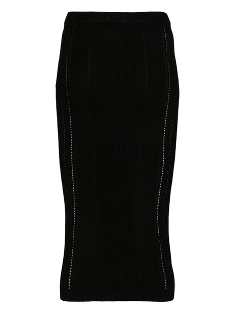 クラシックな黒のライオンロゴが特徴の女性向けミディスカート