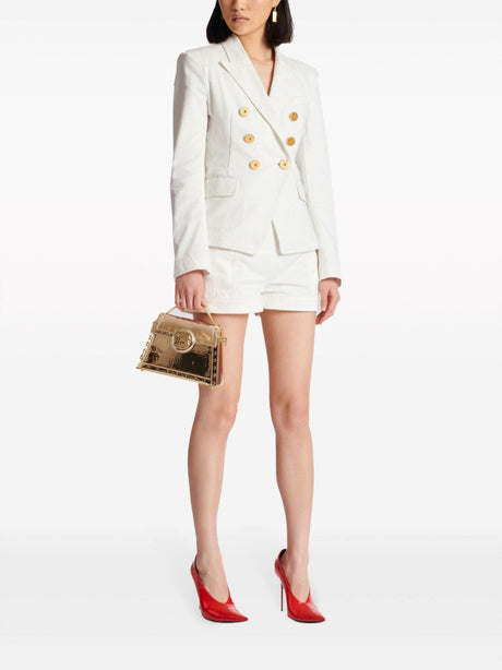 BALMAIN Classic Double-Breasted Cotton Blazer for Women in White