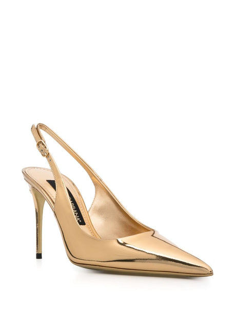 DOLCE & GABBANA Golden Metallic Pointed-Toe Slingback Pumps for Women