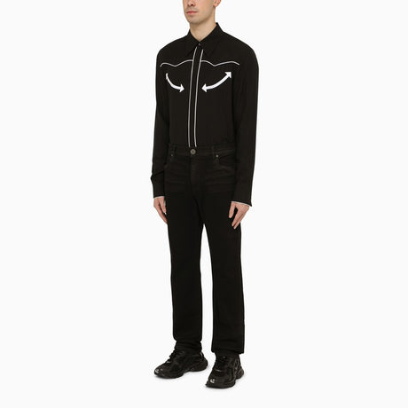BALMAIN Black Lycocell Shirt with Contrasting Arrows for Men