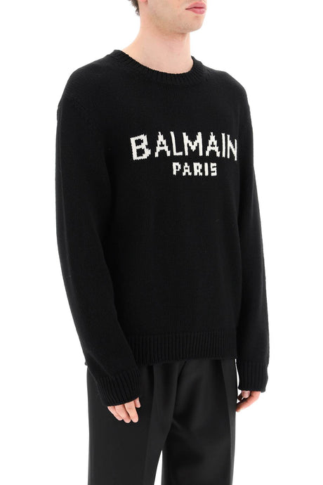 BALMAIN Men's Black Jacquard Logo Sweater for SS24
