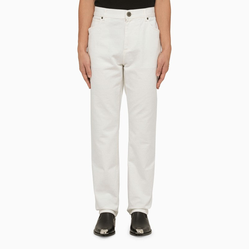 BALMAIN Classic White Cotton Trousers for Men