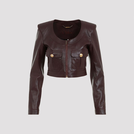 CHLOÉ Luxurious Brown Lambskin Leather Jacket