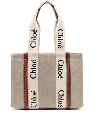 CHLOÉ Nude & Neutrals Linen Shoulder Bag for Women - SS24 Collection