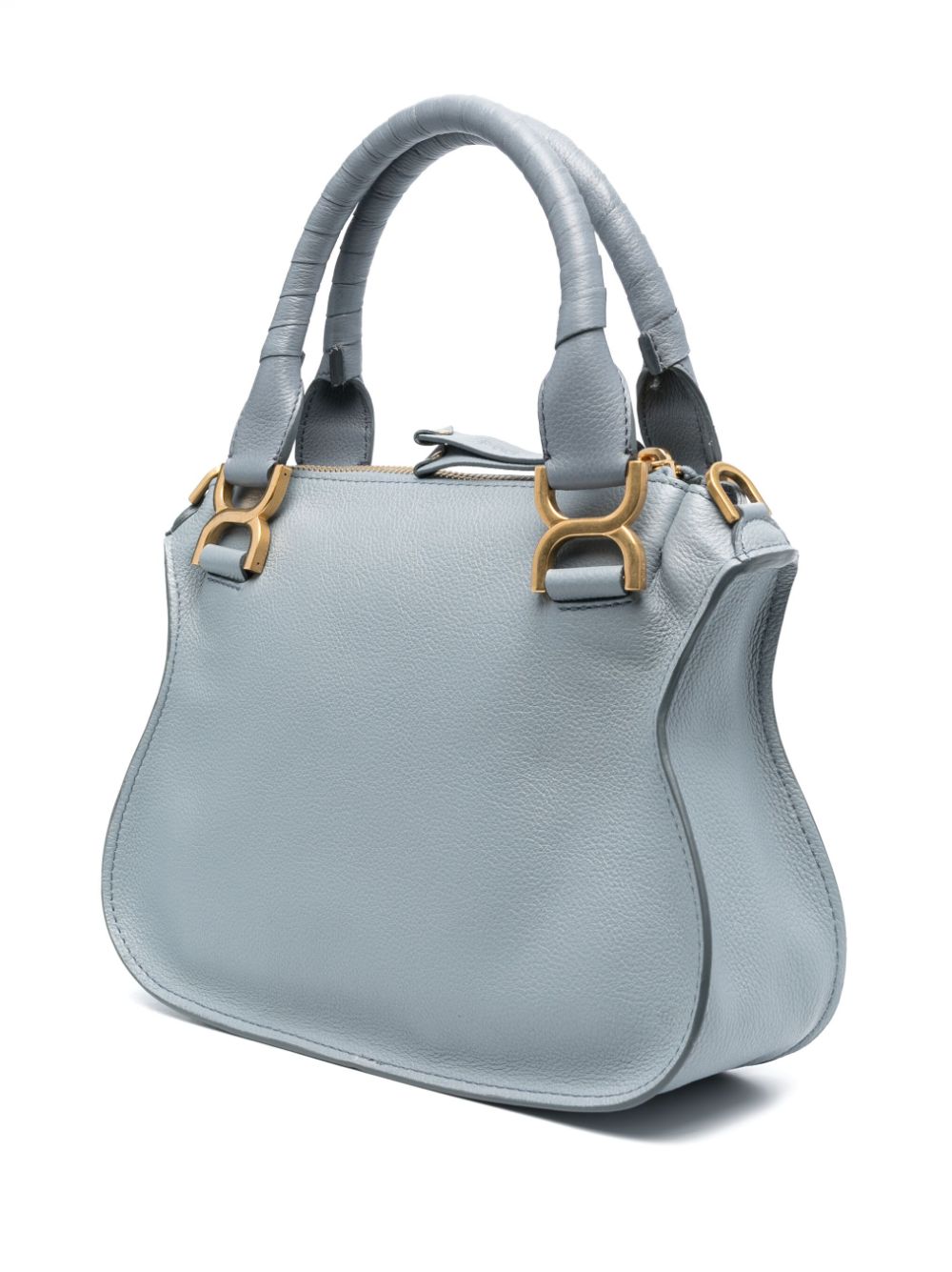 CHLOÉ Small Marcie Light Blue Leather Tote Handbag with Gold-Tone Hardware