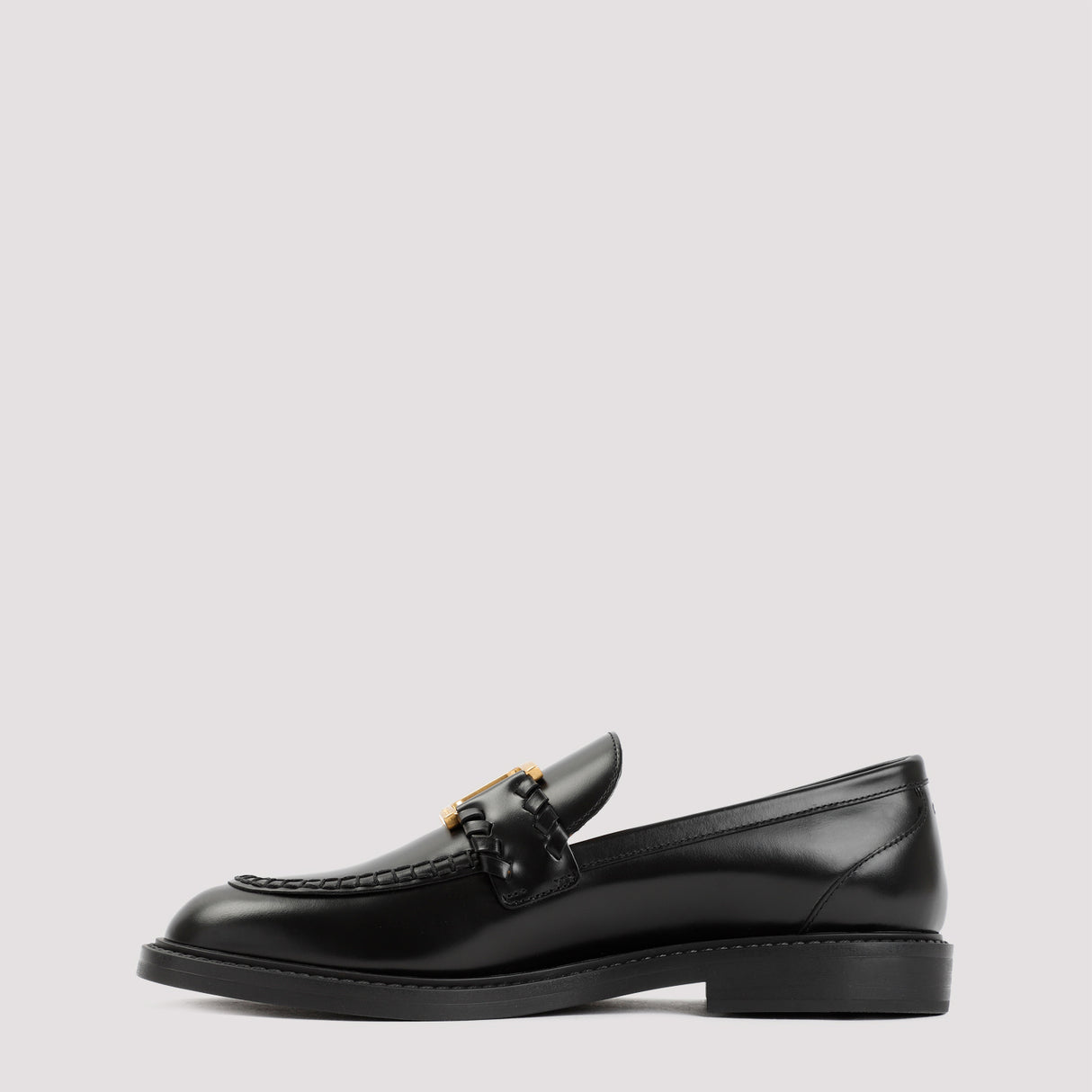 女士黑色莫卡辛船鞋-100%真皮，2.5cm高跟，FW23