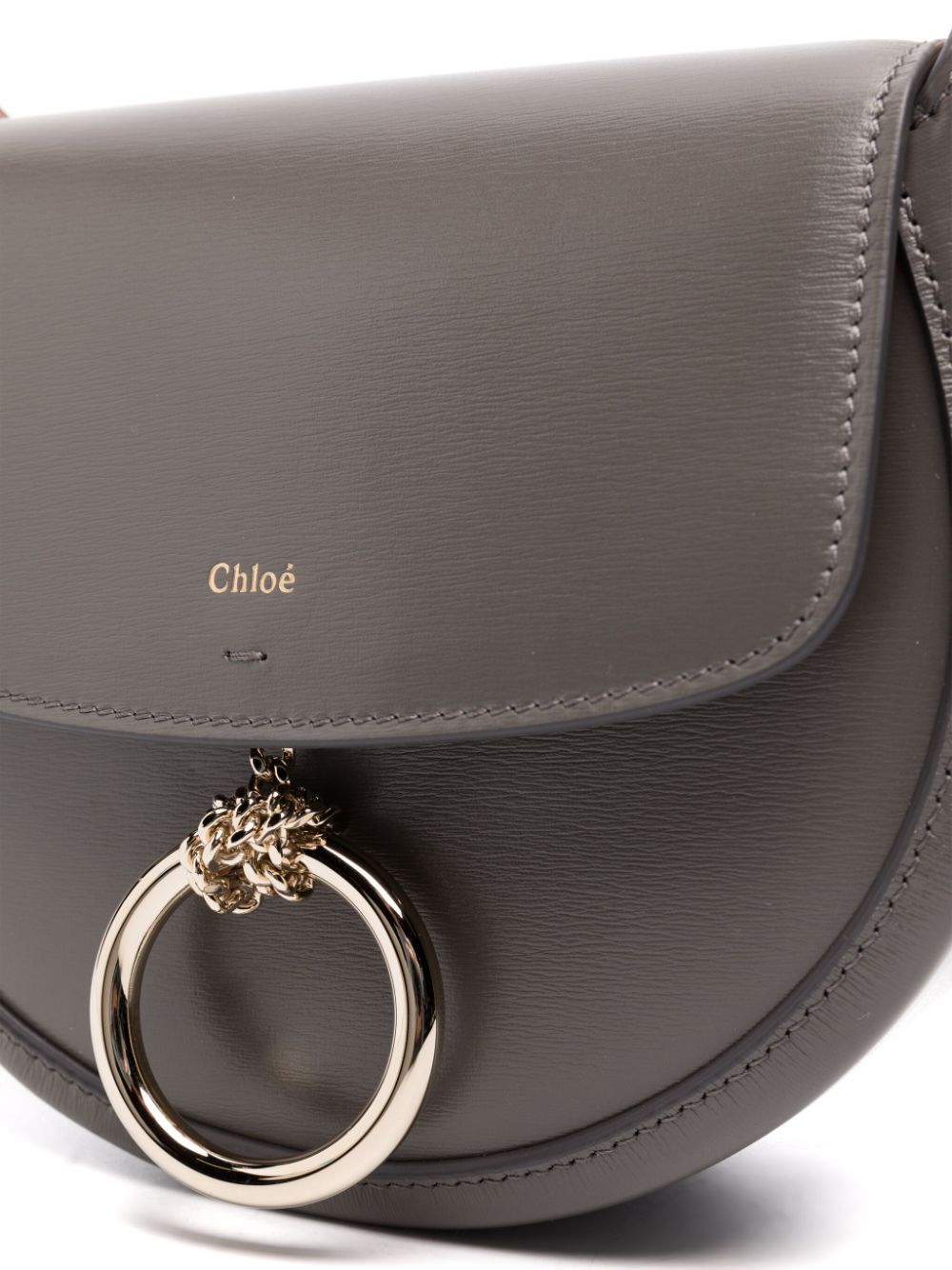 CHLOÉ Arlène Mini Grey Leather Crossbody Shoulder Bag with Gold-Tone Accents