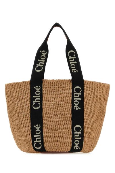 CHLOÉ Large Woody Tan Woven Tote Bag for Women