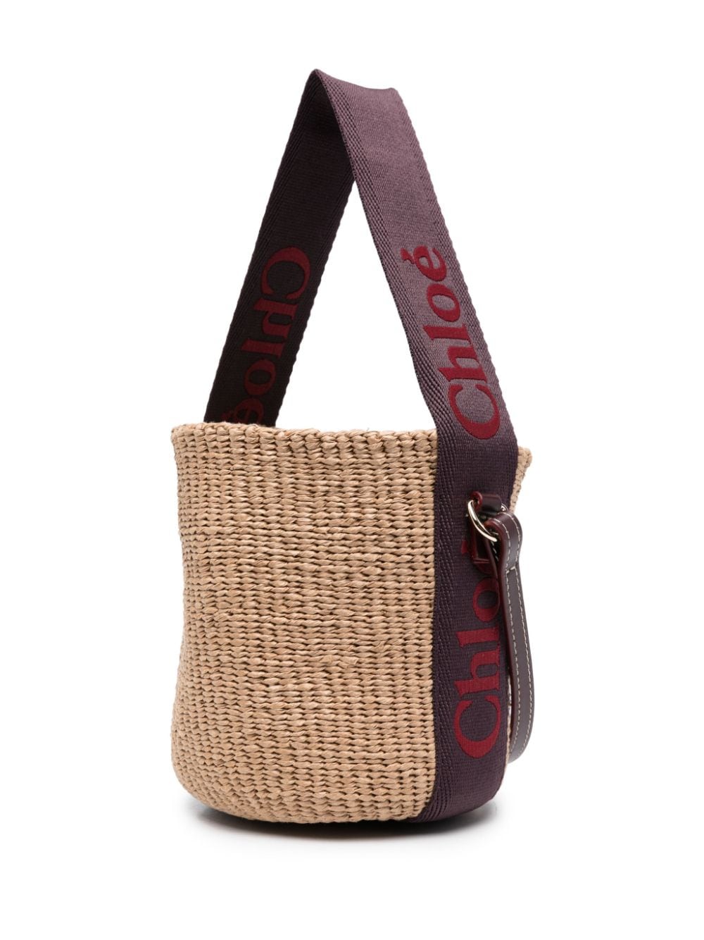 CHLOÉ Small Woody Raffia Leather Tote with Linen Lining and Logo Strap - Red