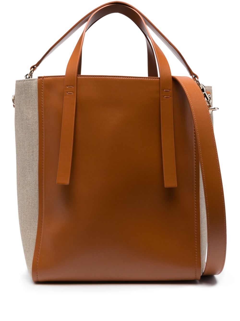 CHLOÉ Sense Medium Two-Tone Leather Tote with Embroidered Logo and Detachable Strap