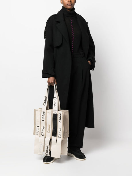 CHLOÉ Beige Woody Canvas Tote Handbag for Women - SS23 Season