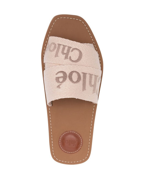 CHLOÉ Beige Logo Embroidered Sandals for Women - SS24