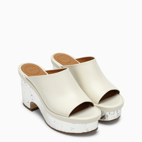 White Leather Open Toe High Wedge Sandals for Women