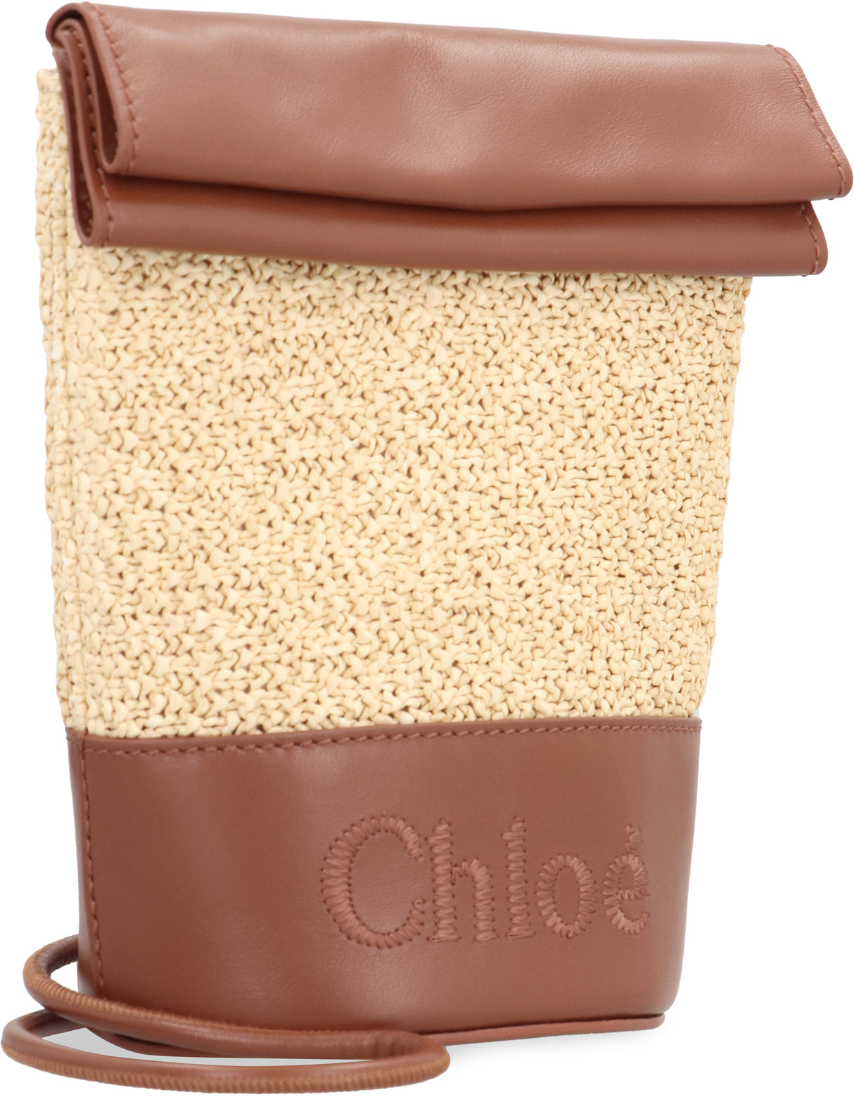 CHLOÉ Beige Woven Raffia Handbag with Leather Details and Magnetic Fastening Flap for Women