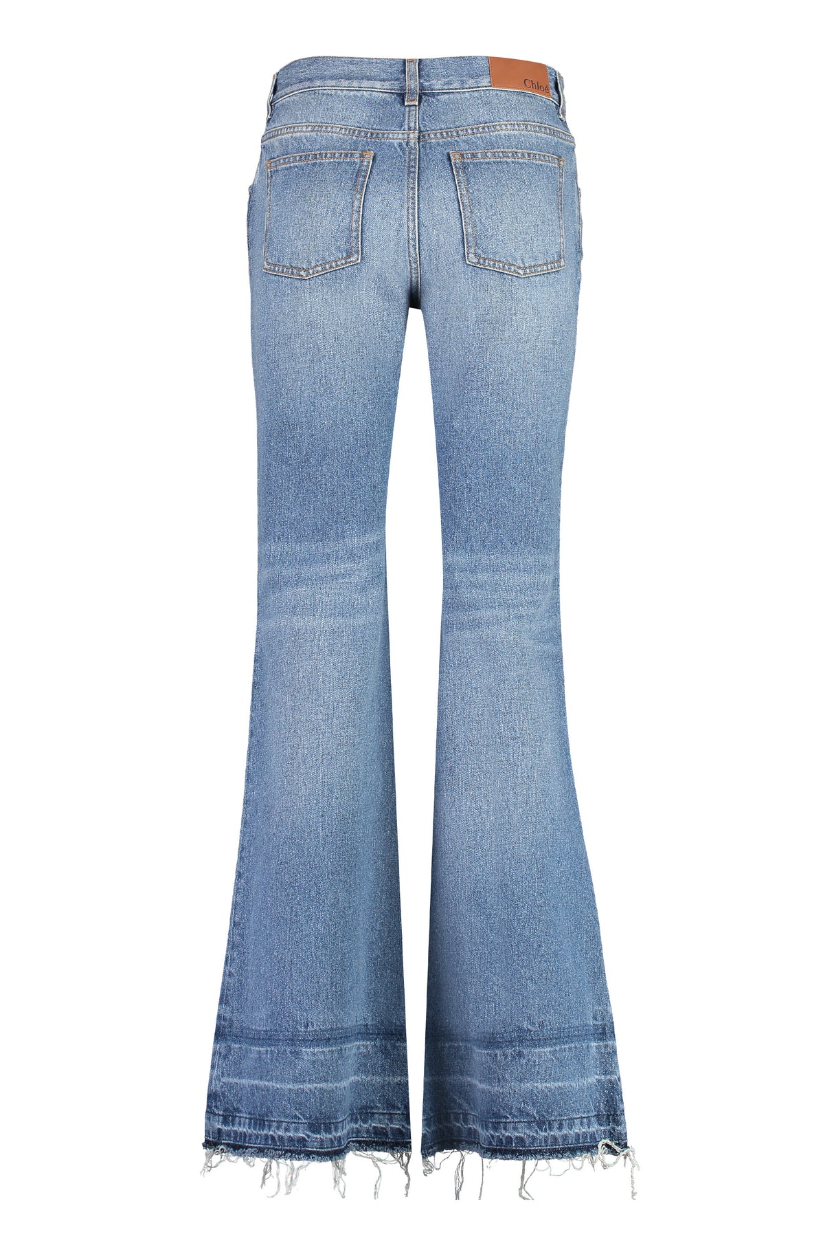 CHLOÉ Flared Low-Rise Denim Jeans with Visible Stitching and Fringed Hemline for Women