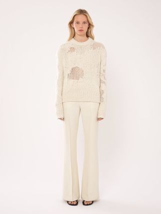 CHLOÉ Mixed-Stitch Knit Sweater in Cashmere and Silk Blend with Fishnet Inserts