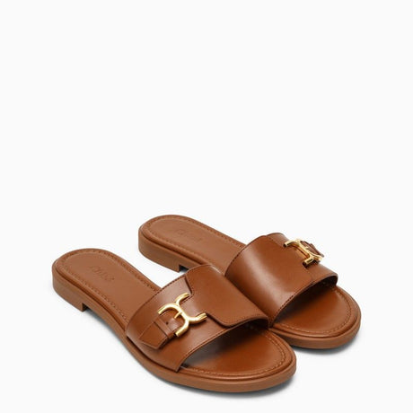 Caramel-Coloured Leather Sabot Flat - Women's Sandals for SS24