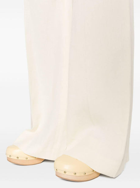CHLOÉ Milk White Linen Flared Trousers - Women's Fashion SS24