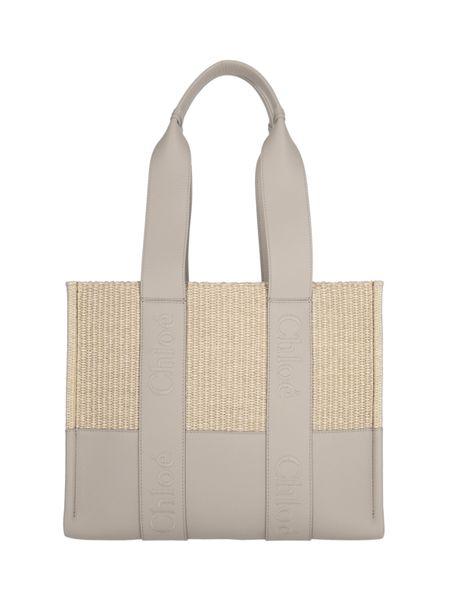 CHLOÉ Medium Woody Floral Grey Leather Tote Bag for Women