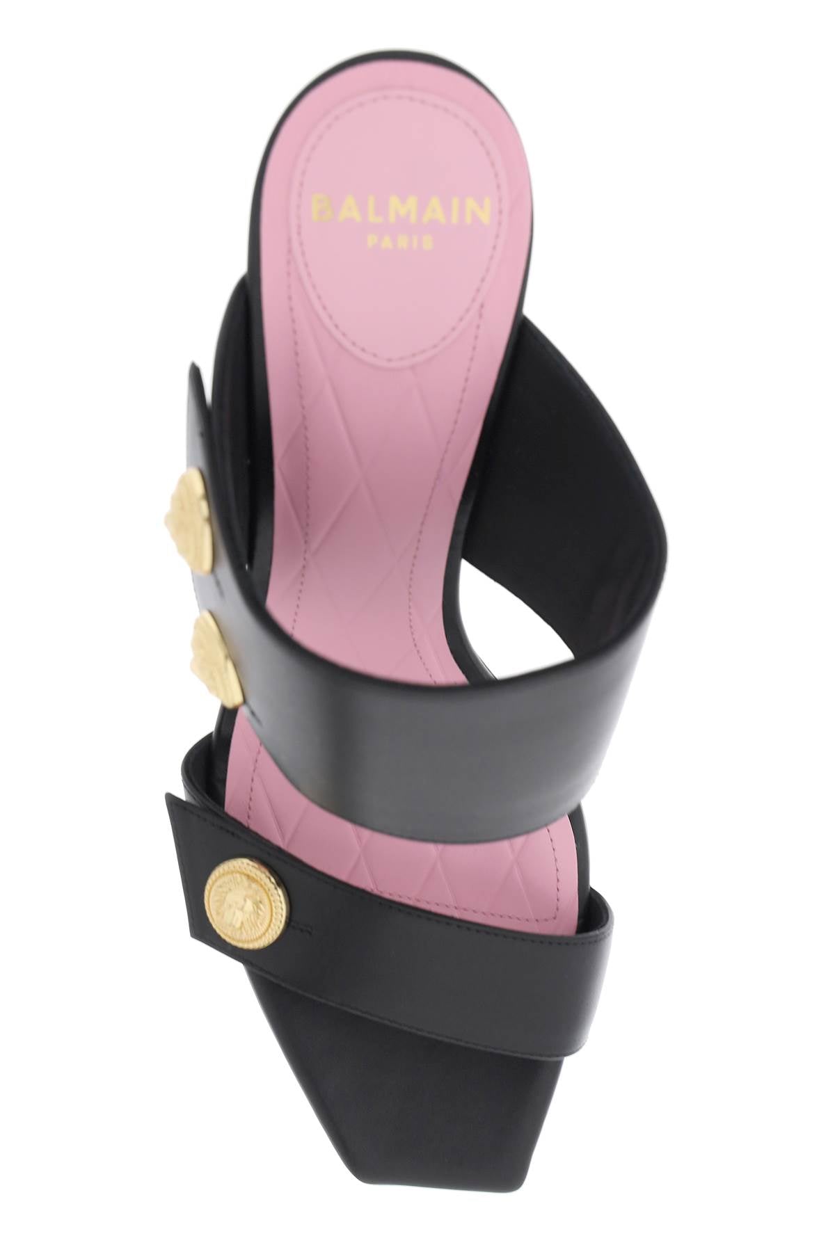 BALMAIN Black Double Strap Sandals with Lion Head Buttons