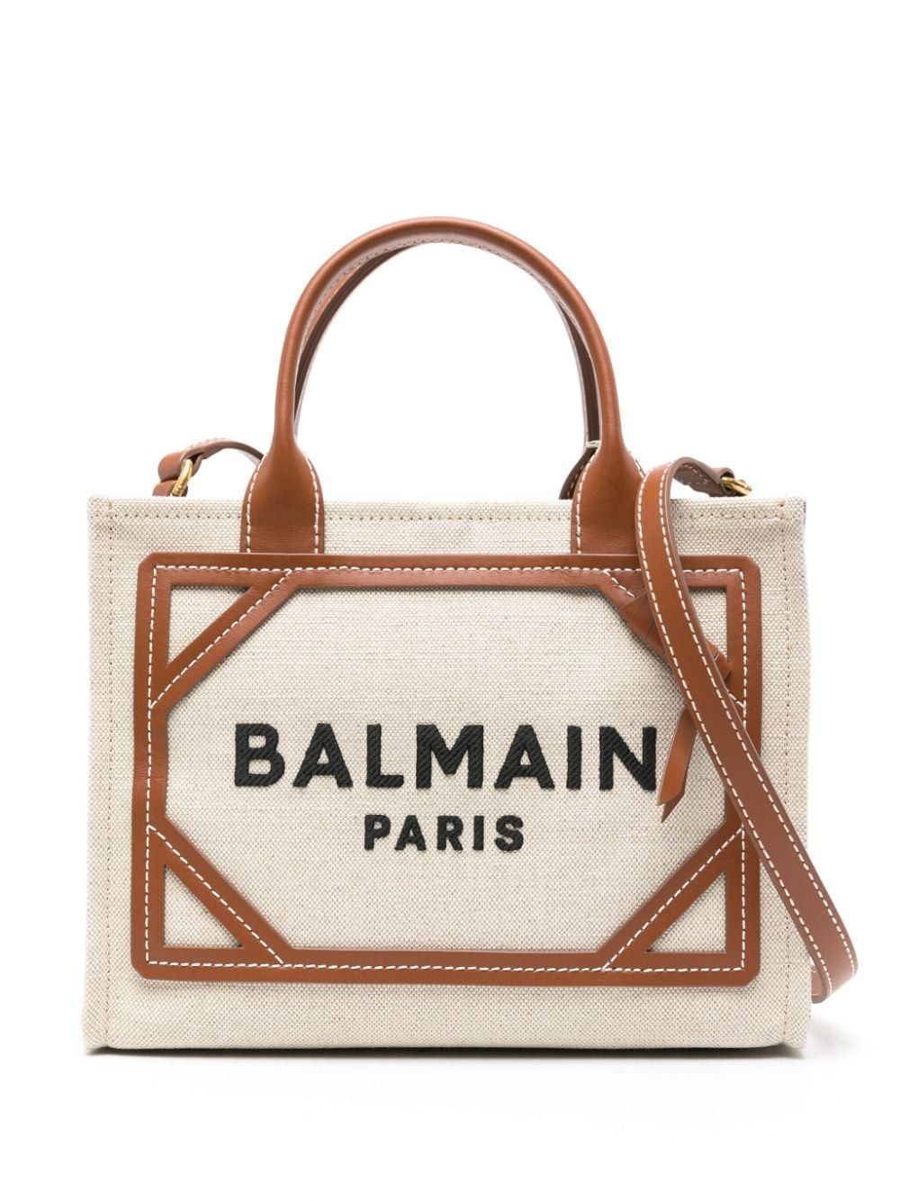 BALMAIN Women's Mini Maroon Cotton-Linen Top-Handle Shopping Bag