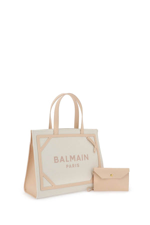 BALMAIN B-ARMY Canvas Tote Handbag with Leather Trims, Embroidered Logo, and Gold-Tone Hardware