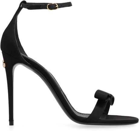 DOLCE & GABBANA Elegant Silk Bow Black Heeled Sandals for Women - FW23 Collection