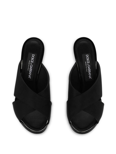 DOLCE & GABBANA Black Satin Cross Strap Stiletto Sandals for Women